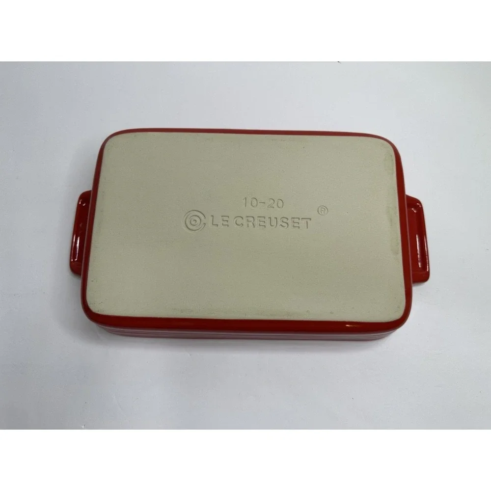 Le Creuset Red Ceramic Baking Pan Rectangle side handles 10 - 20 EUC